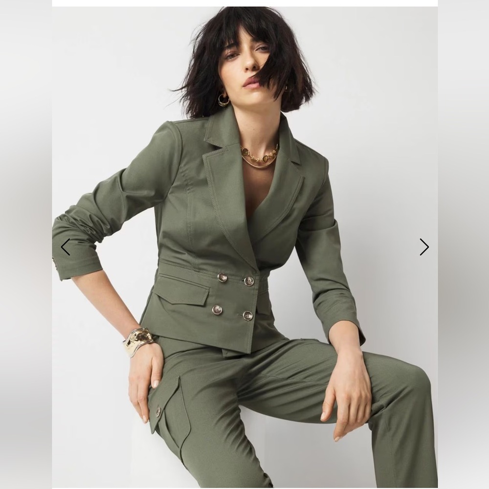 NWT Suit Super Stylish Olive with Double-Breasted Blazer & Tailored Pants!